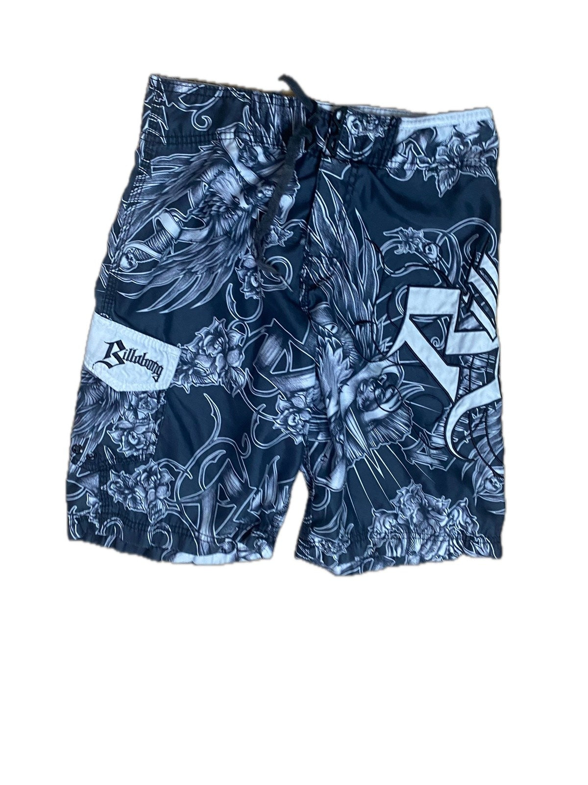 Billabong Badehose Schwarz/Weiß S - Herren Swimming Shorts Vintage Klamotten, Secondhand Klamotten, Retro Mode, Nachhaltige Mode, Einzigartige Stücke, Zeitlose Mode, Umweltfreundliche Kleidung, Stilvolle Secondhand Mode, Hochwertige Vintage Kleidung