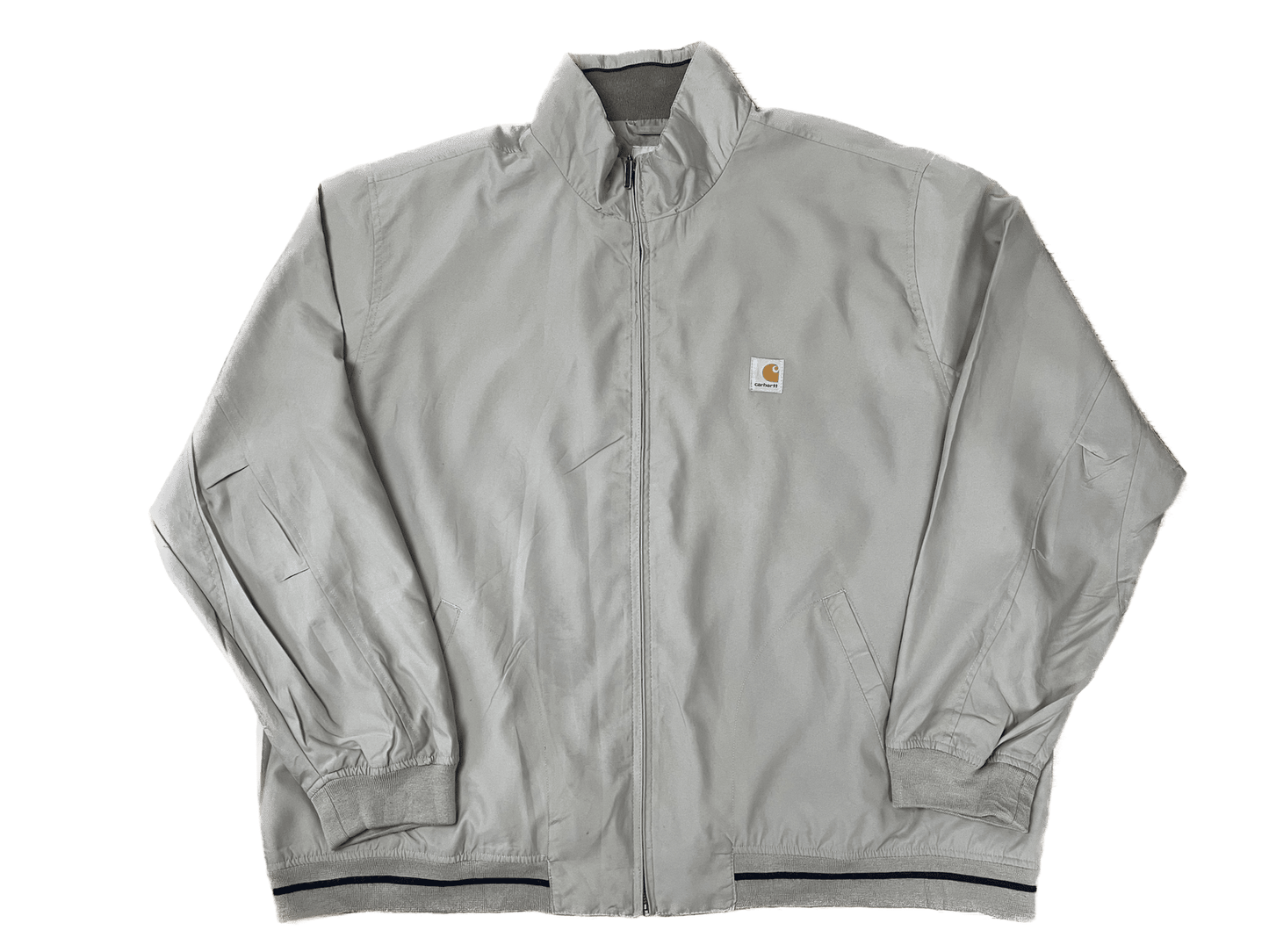 Carhartt Dünne Bomberjacke Harrington Beige L - Klassische und Bequeme Jacke Vintage Klamotten, Secondhand Klamotten, Retro Mode, Nachhaltige Mode, Einzigartige Stücke, Zeitlose Mode, Umweltfreundliche Kleidung, Stilvolle Secondhand Mode, Hochwertige Vintage Kleidung