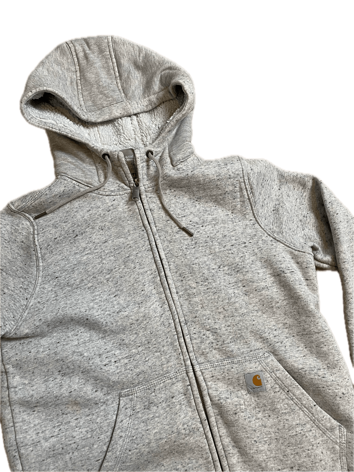 Carhartt Kapuzenjacke Relaxed Fit Grau S - Stylische und Bequeme Jacke Vintage Klamotten, Secondhand Klamotten, Retro Mode, Nachhaltige Mode, Einzigartige Stücke, Zeitlose Mode, Umweltfreundliche Kleidung, Stilvolle Secondhand Mode, Hochwertige Vintage Kleidung