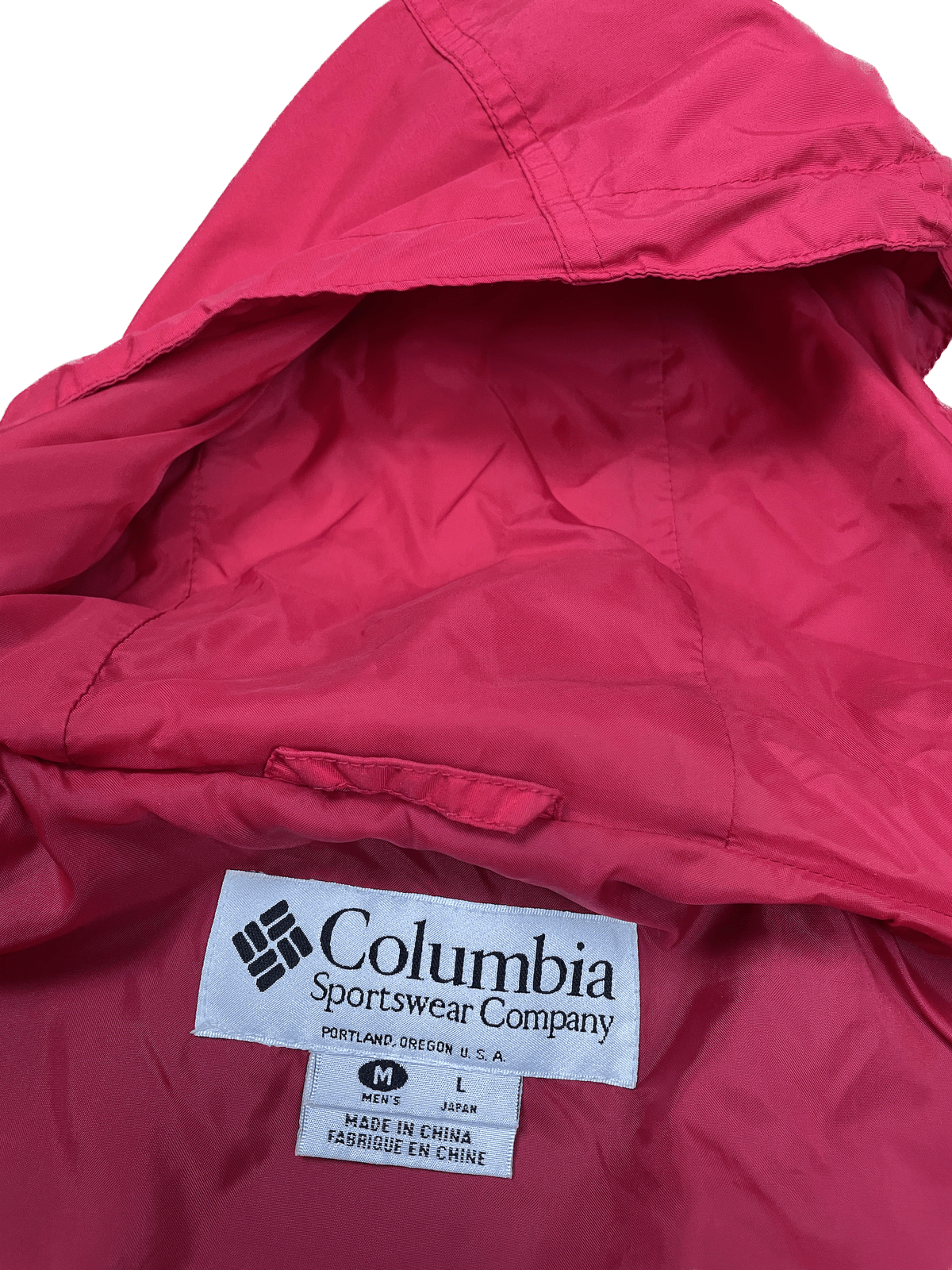 Columbia Regenjacke Rot/Schwarz M - Farbenfrohe Leichte Herren Jacke Vintage Klamotten, Secondhand Klamotten, Retro Mode, Nachhaltige Mode, Einzigartige Stücke, Zeitlose Mode, Umweltfreundliche Kleidung, Stilvolle Secondhand Mode, Hochwertige Vintage Kleidung