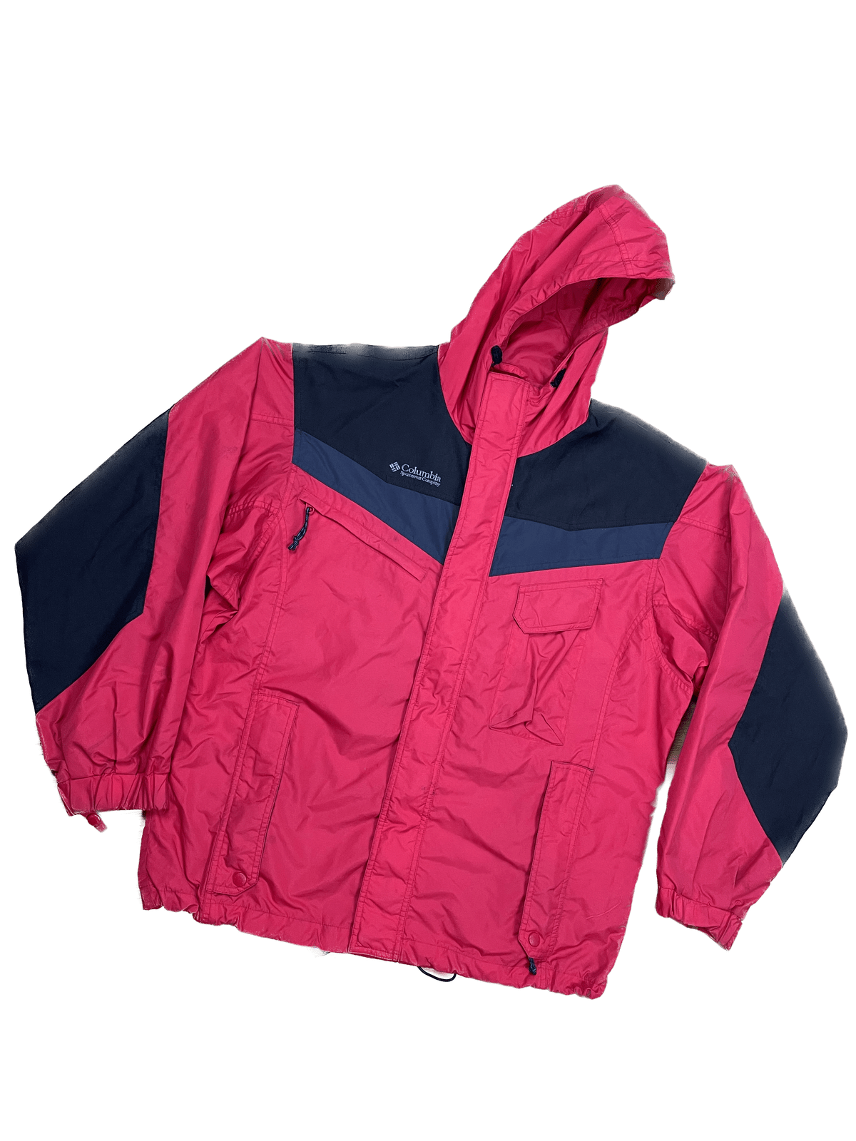 Columbia Regenjacke Rot/Schwarz M - Farbenfrohe Leichte Herren Jacke Vintage Klamotten, Secondhand Klamotten, Retro Mode, Nachhaltige Mode, Einzigartige Stücke, Zeitlose Mode, Umweltfreundliche Kleidung, Stilvolle Secondhand Mode, Hochwertige Vintage Kleidung