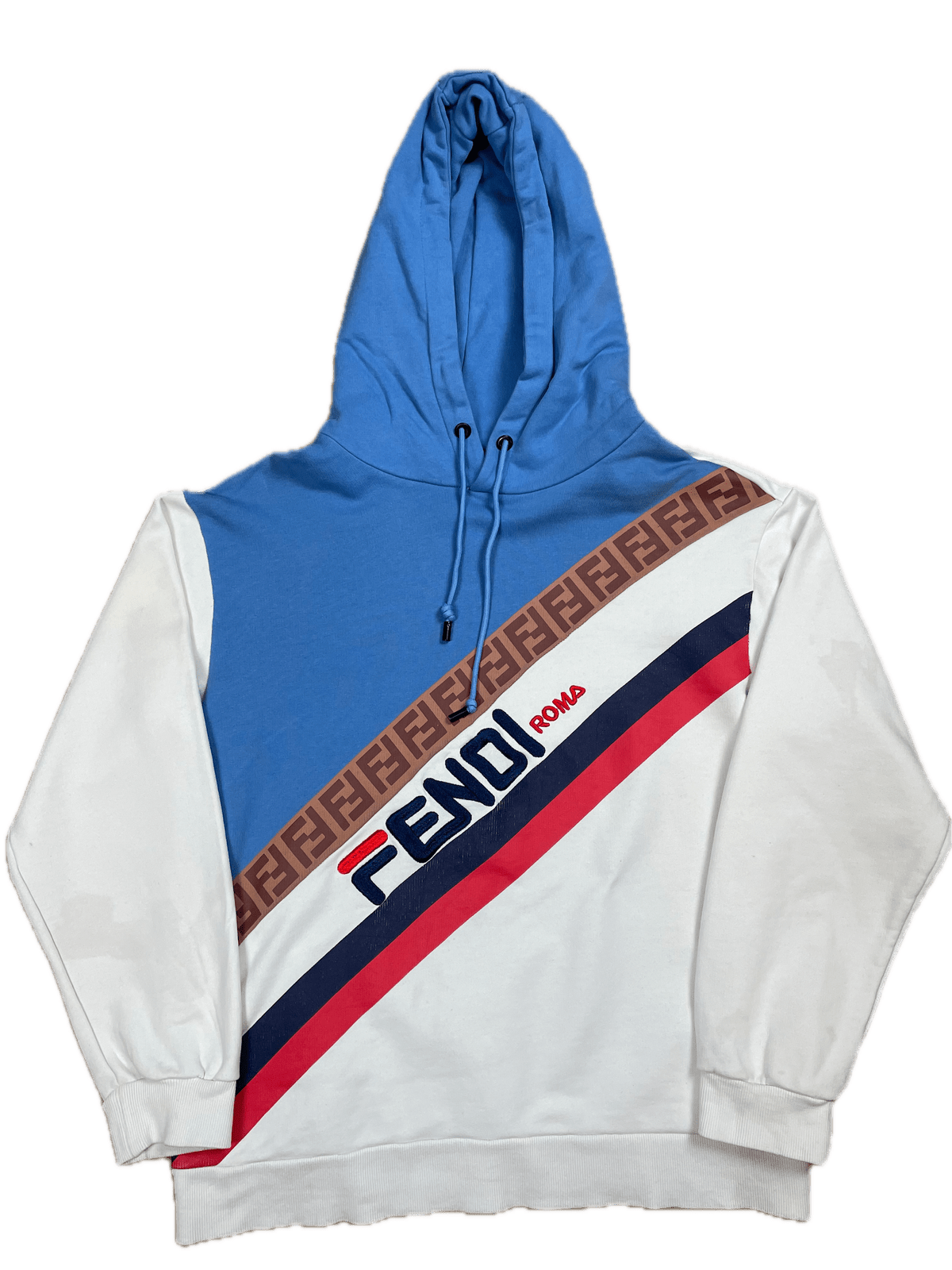 Fendi Hoodie Weiß/Blau S - Stylischer Herren Pullover Vintage Klamotten, Secondhand Klamotten, Retro Mode, Nachhaltige Mode, Einzigartige Stücke, Zeitlose Mode, Umweltfreundliche Kleidung, Stilvolle Secondhand Mode, Hochwertige Vintage Kleidung