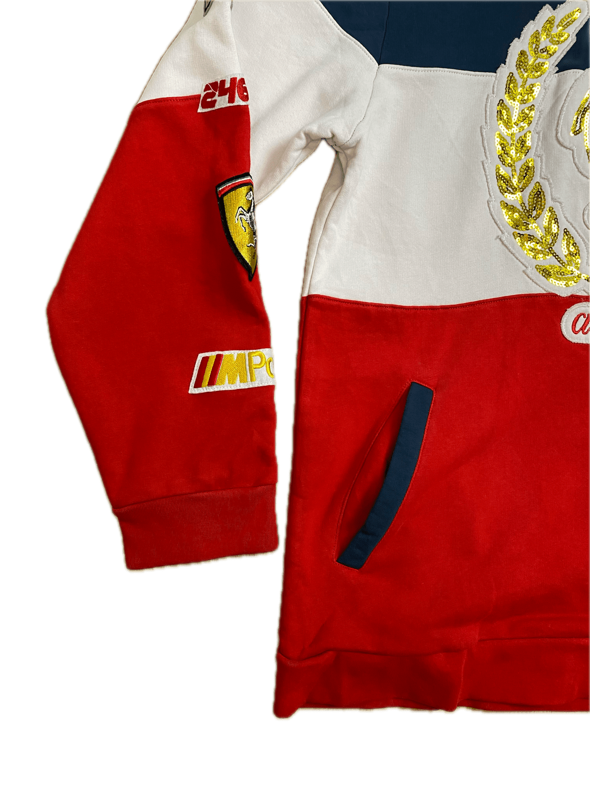 Ferrari Racing Hoodie Reason Dunkelblau/Weiß/Rot XXL - Farbenfroher Damen Pullover Vintage Klamotten, Secondhand Klamotten, Retro Mode, Nachhaltige Mode, Einzigartige Stücke, Zeitlose Mode, Umweltfreundliche Kleidung, Stilvolle Secondhand Mode, Hochwertige Vintage Kleidung