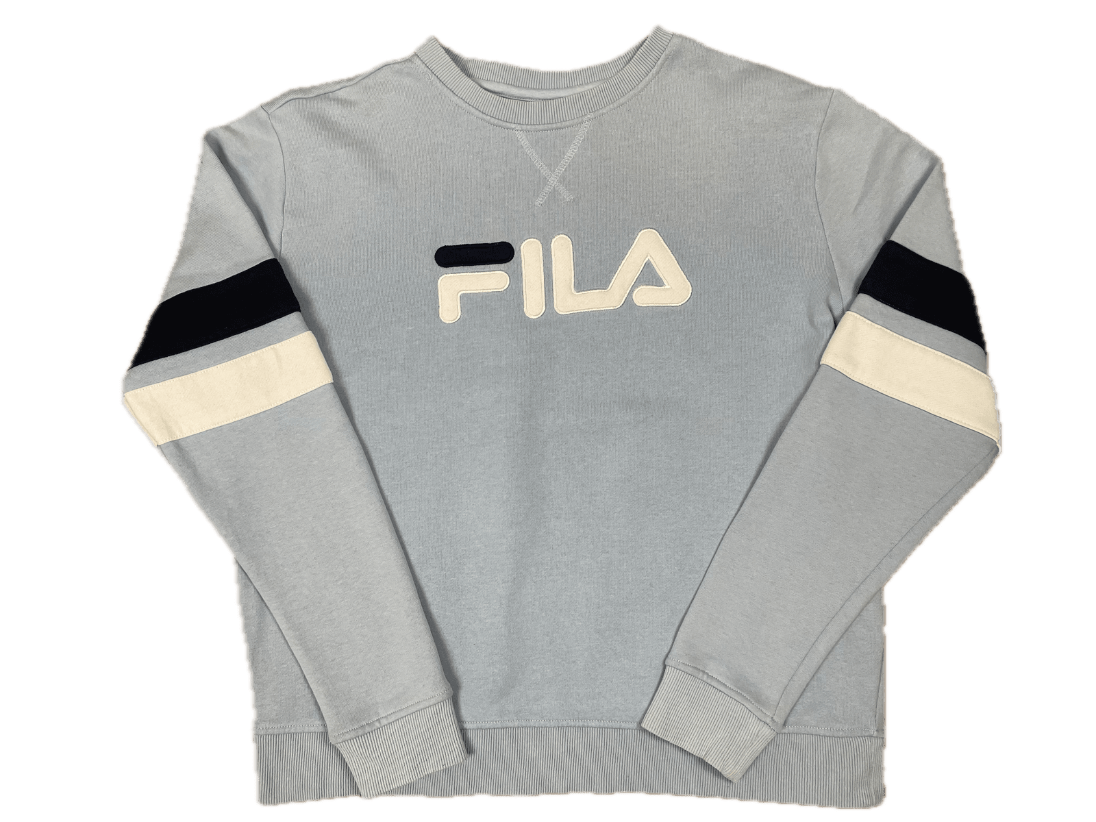 Fila Sweater Pullover Hellblau L - Klassischer und Bequemer Pullover Vintage Klamotten, Secondhand Klamotten, Retro Mode, Nachhaltige Mode, Einzigartige Stücke, Zeitlose Mode, Umweltfreundliche Kleidung, Stilvolle Secondhand Mode, Hochwertige Vintage Kleidung