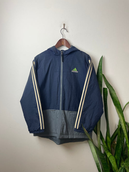 Vintage Adidas Jacke Dunkelblau/Grau L - Herren Jacke mit Backprint