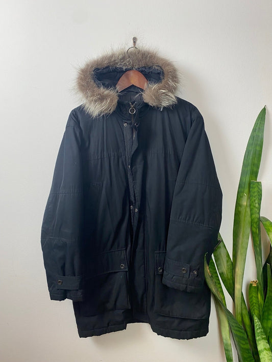 Lagerfeld Jacke Winterjacke Schwarz XL - Schlichter Dicker Herren Parka Vintage Klamotten, Secondhand Klamotten, Retro Mode, Nachhaltige Mode, Einzigartige Stücke, Zeitlose Mode, Umweltfreundliche Kleidung, Stilvolle Secondhand Mode, Hochwertige Vintage Kleidung