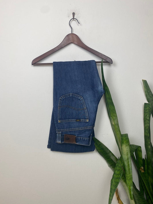 Lee Jeans Schlaghose 30-33 Dunkelblau L - Schicke Schlichte Damen Hose Vintage Klamotten, Secondhand Klamotten, Retro Mode, Nachhaltige Mode, Einzigartige Stücke, Zeitlose Mode, Umweltfreundliche Kleidung, Stilvolle Secondhand Mode, Hochwertige Vintage Kleidung