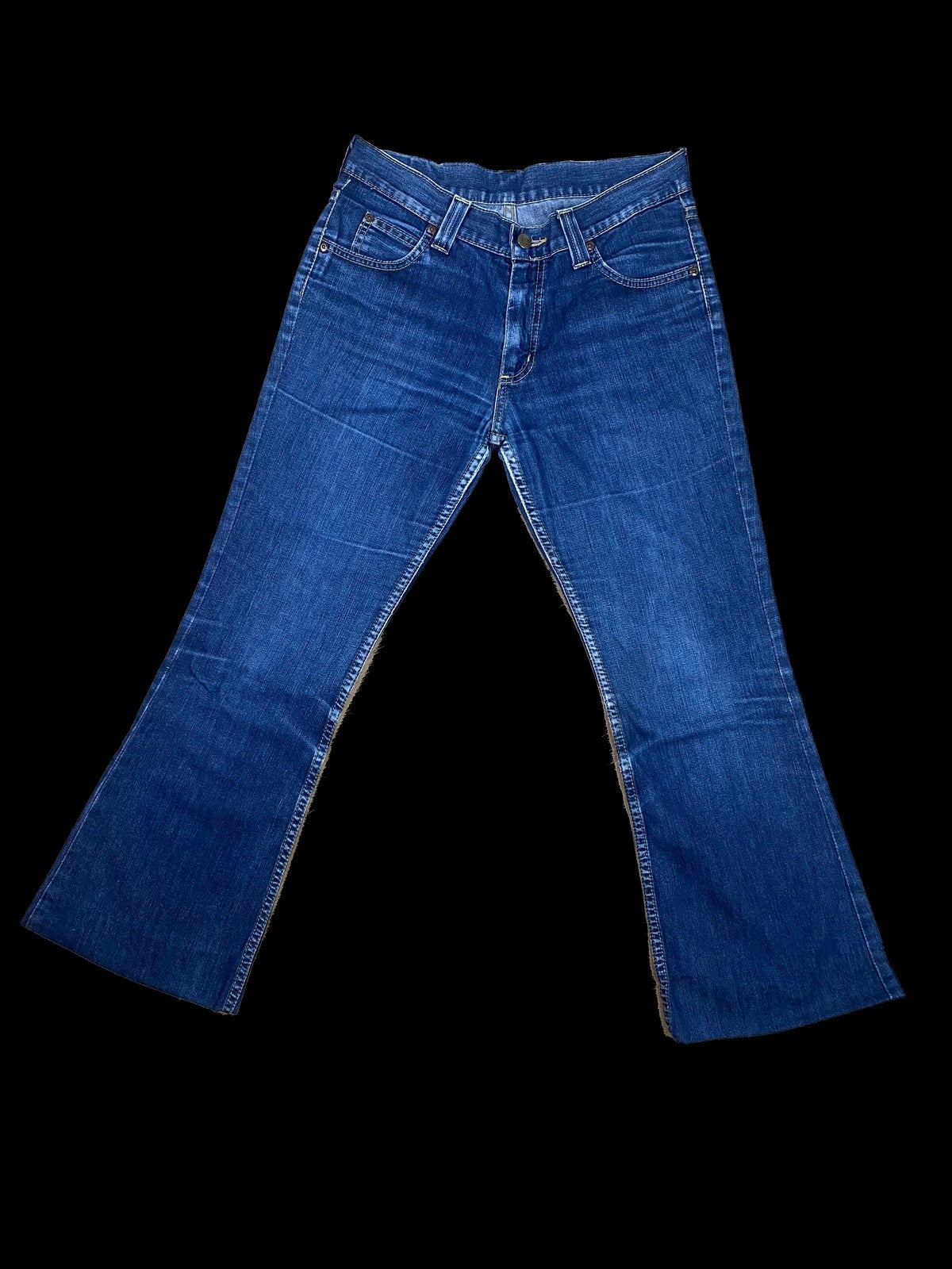 Lee Jeans Schlaghose 30-33 Dunkelblau L - Schicke Schlichte Damen Hose Vintage Klamotten, Secondhand Klamotten, Retro Mode, Nachhaltige Mode, Einzigartige Stücke, Zeitlose Mode, Umweltfreundliche Kleidung, Stilvolle Secondhand Mode, Hochwertige Vintage Kleidung