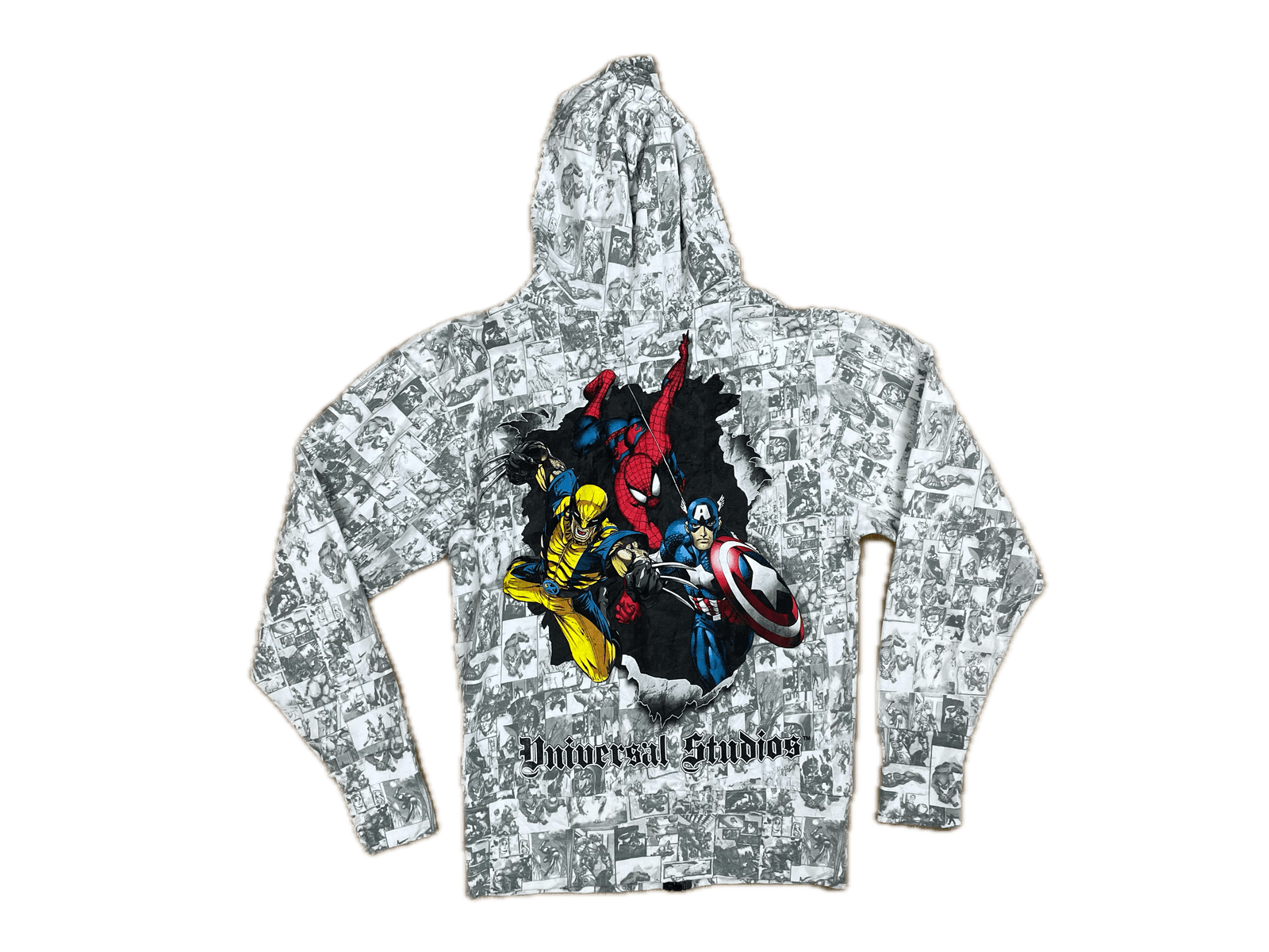 Marvel Kapuzenjacke Weiß/Grau S - Stylische und Bequeme Kapuzenjacke Vintage Klamotten, Secondhand Klamotten, Retro Mode, Nachhaltige Mode, Einzigartige Stücke, Zeitlose Mode, Umweltfreundliche Kleidung, Stilvolle Secondhand Mode, Hochwertige Vintage Kleidung