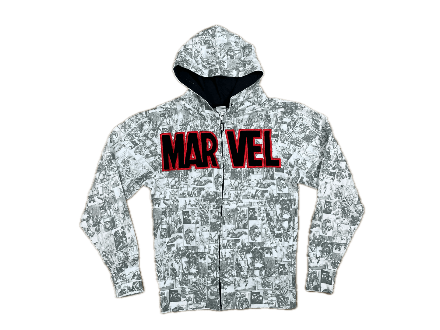 Marvel Kapuzenjacke Weiß/Grau S - Stylische und Bequeme Kapuzenjacke Vintage Klamotten, Secondhand Klamotten, Retro Mode, Nachhaltige Mode, Einzigartige Stücke, Zeitlose Mode, Umweltfreundliche Kleidung, Stilvolle Secondhand Mode, Hochwertige Vintage Kleidung