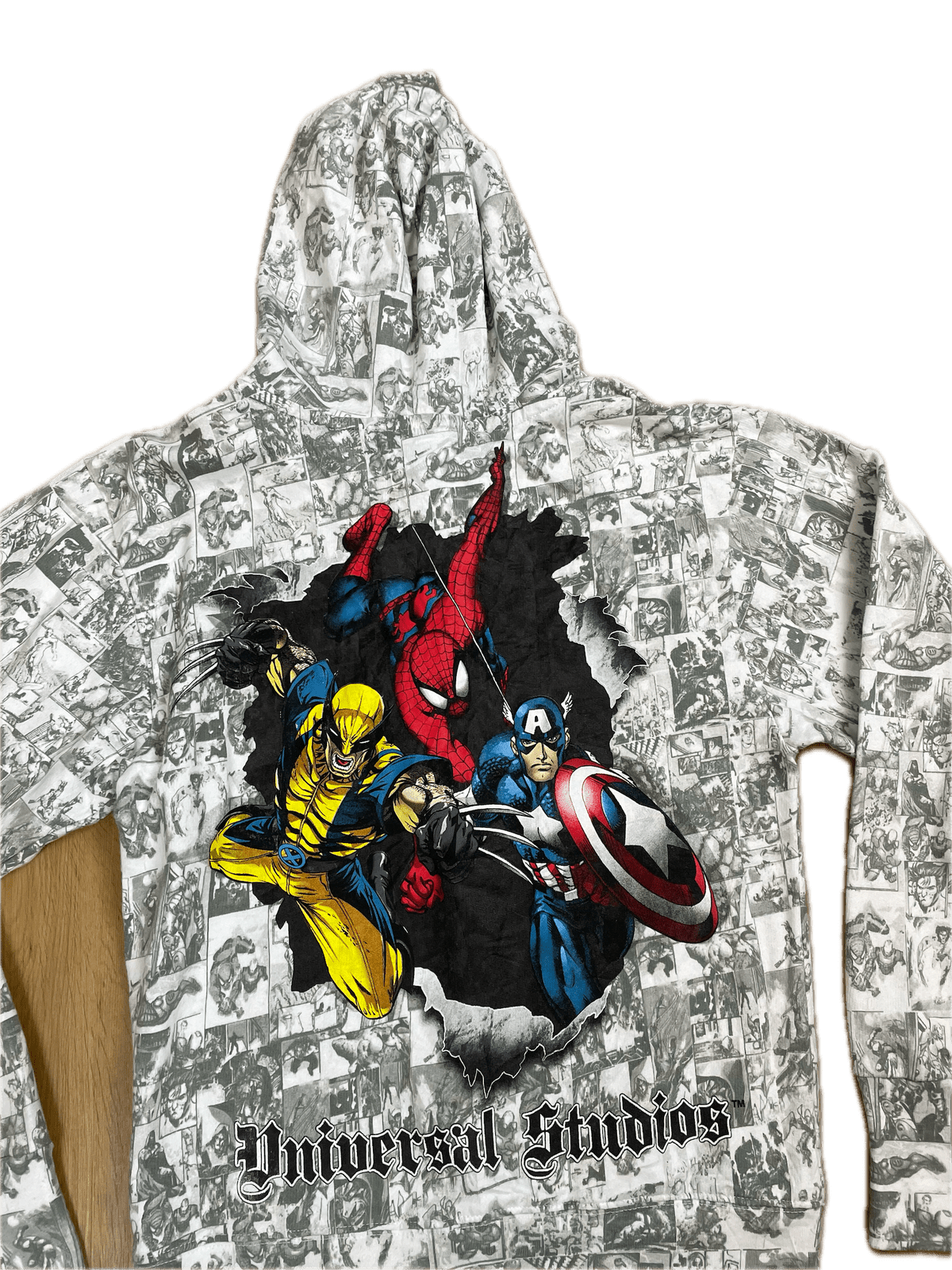 Marvel Kapuzenjacke Weiß/Grau S - Stylische und Bequeme Kapuzenjacke Vintage Klamotten, Secondhand Klamotten, Retro Mode, Nachhaltige Mode, Einzigartige Stücke, Zeitlose Mode, Umweltfreundliche Kleidung, Stilvolle Secondhand Mode, Hochwertige Vintage Kleidung