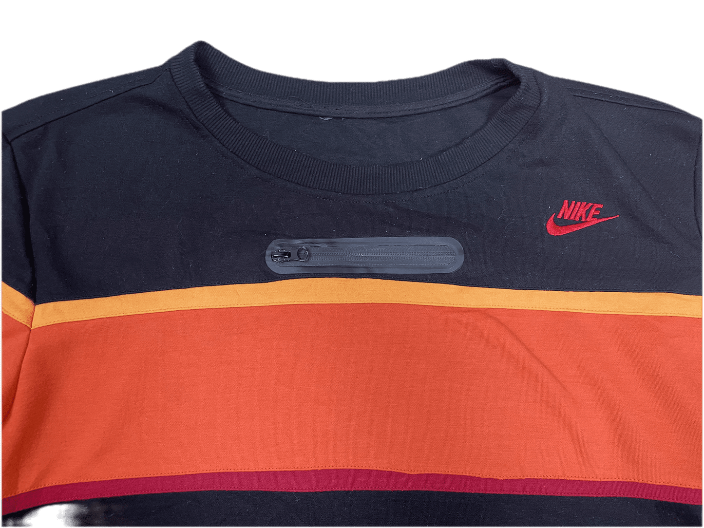 Nike Sweater Pullover Schwarz Orange L - Klassischer Vintage-Pullover für Herren Vintage Klamotten, Secondhand Klamotten, Retro Mode, Nachhaltige Mode, Einzigartige Stücke, Zeitlose Mode, Umweltfreundliche Kleidung, Stilvolle Secondhand Mode, Hochwertige Vintage Kleidung