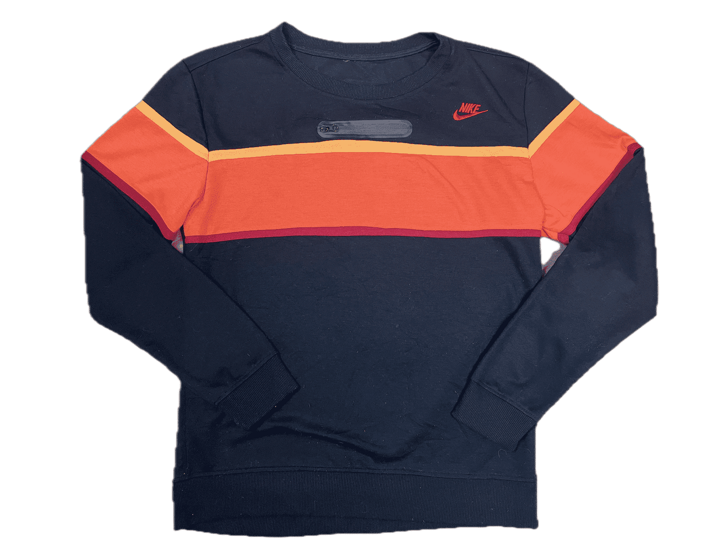 Nike Sweater Pullover Schwarz Orange L - Klassischer Vintage-Pullover für Herren Vintage Klamotten, Secondhand Klamotten, Retro Mode, Nachhaltige Mode, Einzigartige Stücke, Zeitlose Mode, Umweltfreundliche Kleidung, Stilvolle Secondhand Mode, Hochwertige Vintage Kleidung