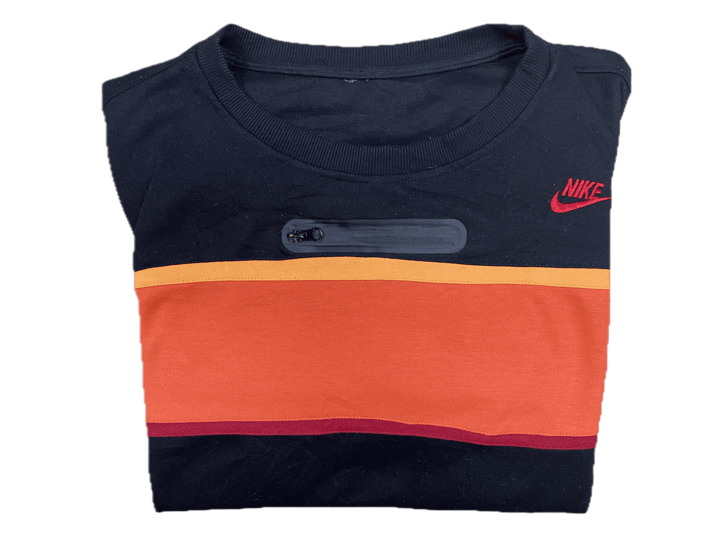 Nike Sweater Pullover Schwarz Orange L - Klassischer Vintage-Pullover für Herren Vintage Klamotten, Secondhand Klamotten, Retro Mode, Nachhaltige Mode, Einzigartige Stücke, Zeitlose Mode, Umweltfreundliche Kleidung, Stilvolle Secondhand Mode, Hochwertige Vintage Kleidung