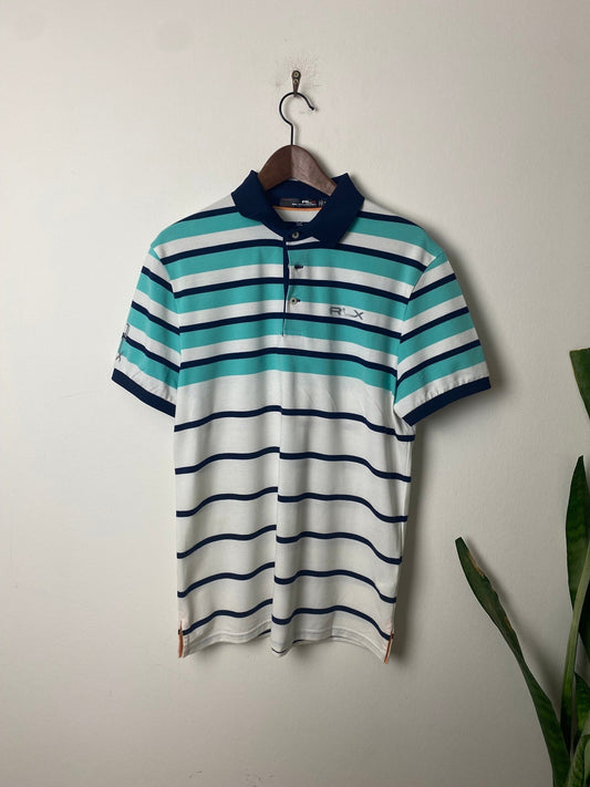 Rlx Ralph Lauren Poloshirt Weiß Blau M - Klassisches Vintage-Poloshirt Vintage Klamotten, Secondhand Klamotten, Retro Mode, Nachhaltige Mode, Einzigartige Stücke, Zeitlose Mode, Umweltfreundliche Kleidung, Stilvolle Secondhand Mode, Hochwertige Vintage Kleidung