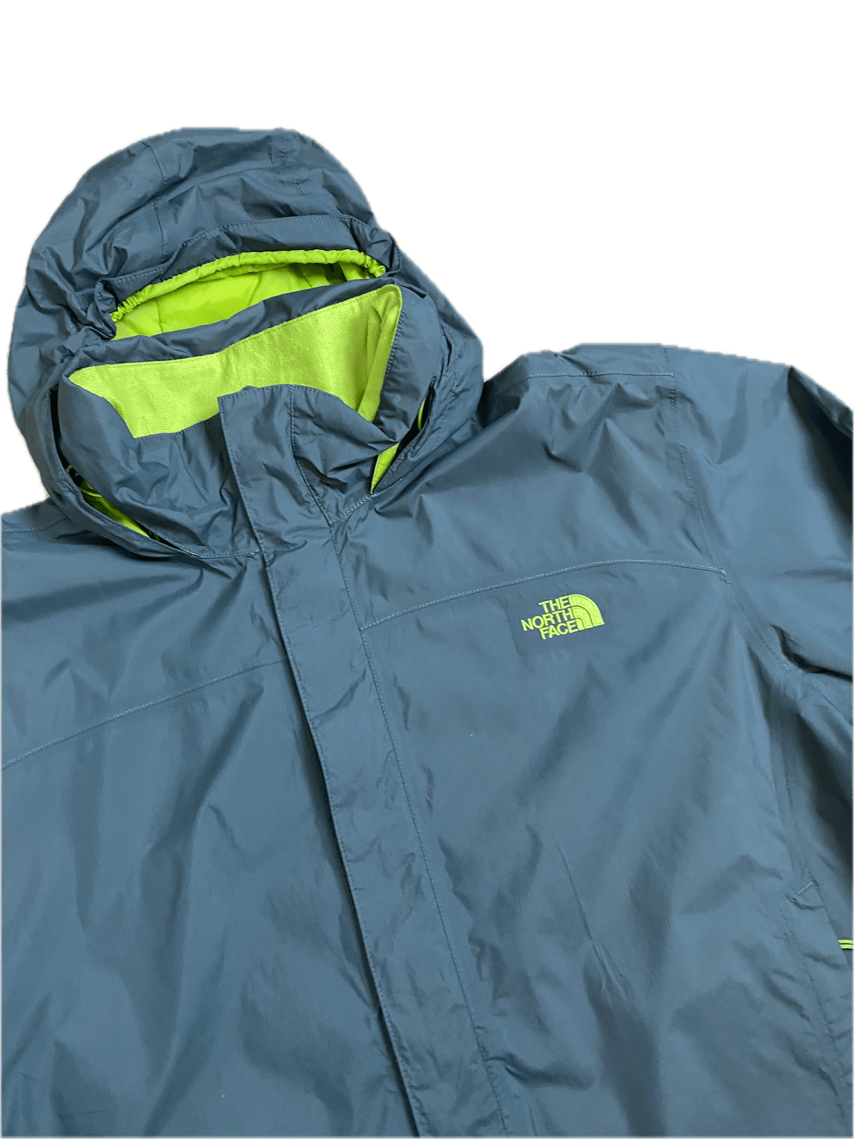 The North Face Regenjacke Grau/Grün XL - Funktionale und Bequeme Regenjacke Vintage Klamotten, Secondhand Klamotten, Retro Mode, Nachhaltige Mode, Einzigartige Stücke, Zeitlose Mode, Umweltfreundliche Kleidung, Stilvolle Secondhand Mode, Hochwertige Vintage Kleidung