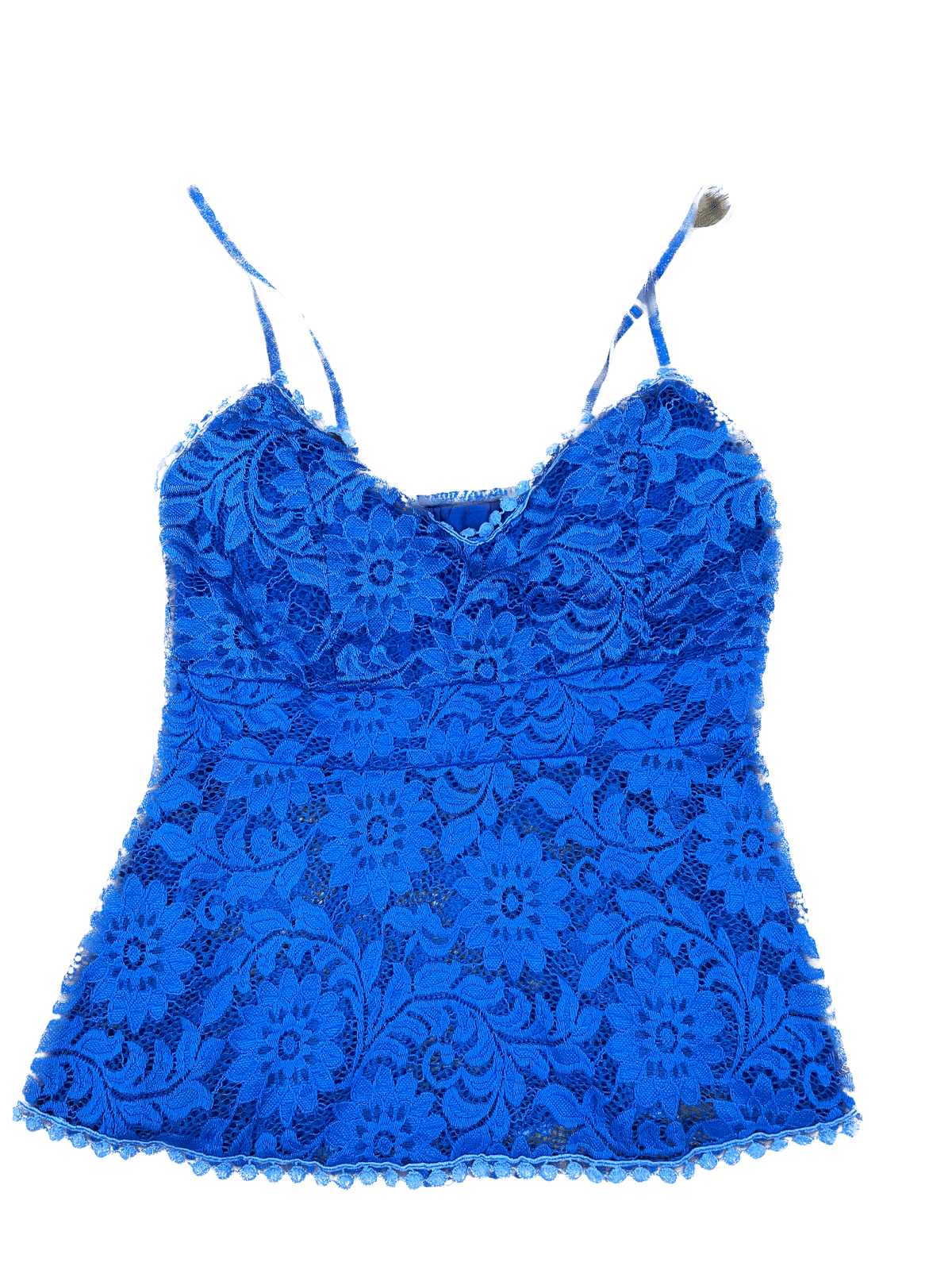 Top mit tiefem Ausschnitt mit Spitze und Blumenmuster Blau S/M - Schickes Damen Oberteil Vintage Klamotten, Secondhand Klamotten, Retro Mode, Nachhaltige Mode, Einzigartige Stücke, Zeitlose Mode, Umweltfreundliche Kleidung, Stilvolle Secondhand Mode, Hochwertige Vintage Kleidung