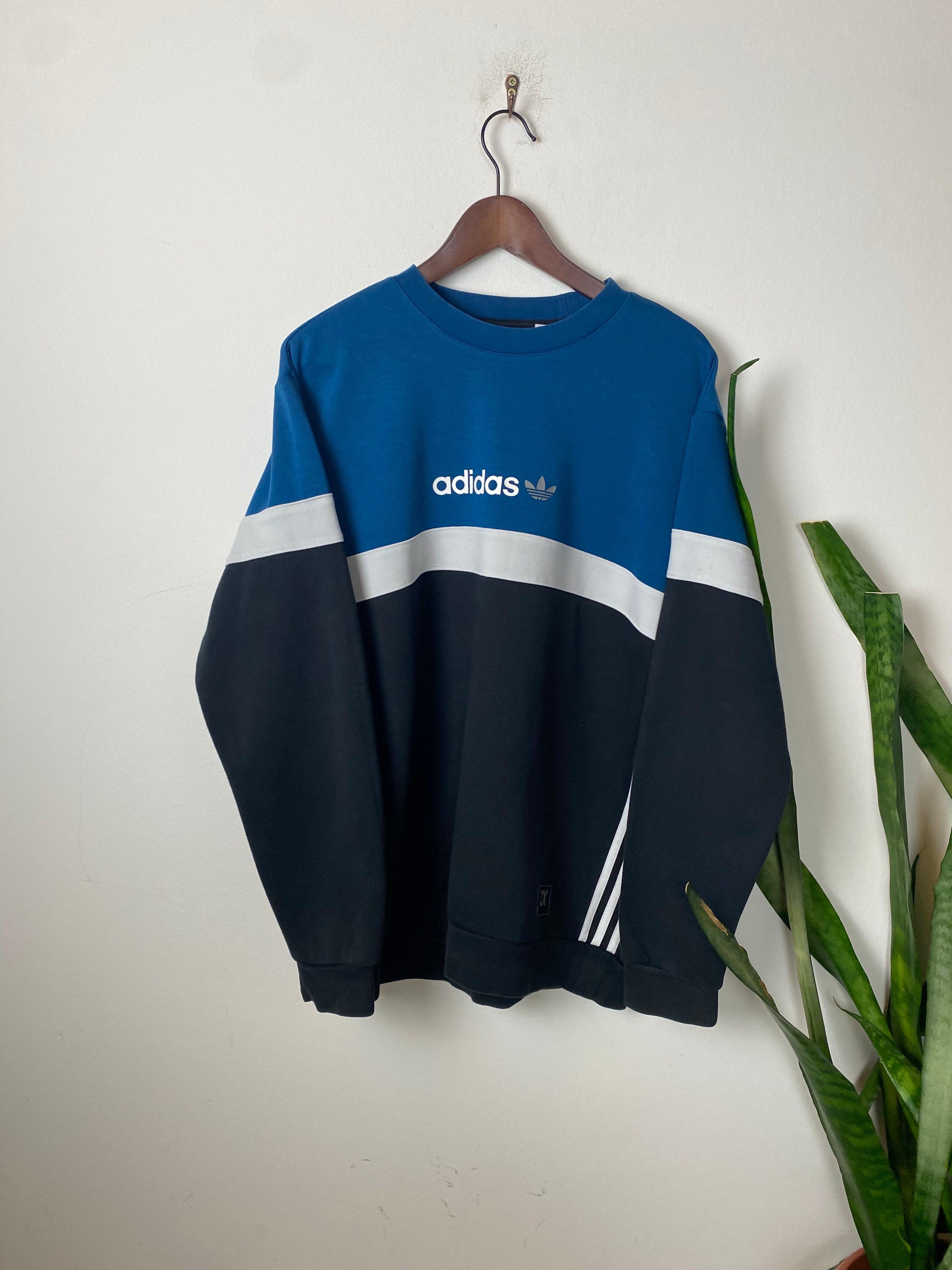 Vintage Adidas ZX Sweater Blau Schwarz L Lassiger Herren Pullover jut vintage