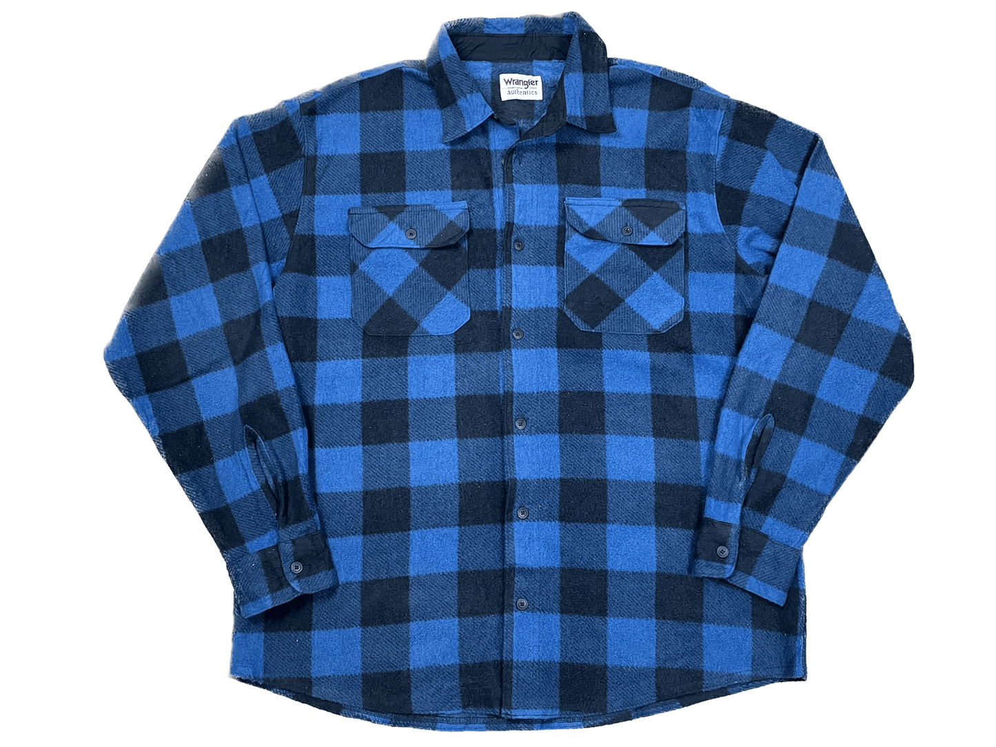 Wrangler Holzfäller Hemd Blau/Schwarz kariert XL - Bequemes und Lockeres Herren Hemd Vintage Klamotten, Secondhand Klamotten, Retro Mode, Nachhaltige Mode, Einzigartige Stücke, Zeitlose Mode, Umweltfreundliche Kleidung, Stilvolle Secondhand Mode, Hochwertige Vintage Kleidung