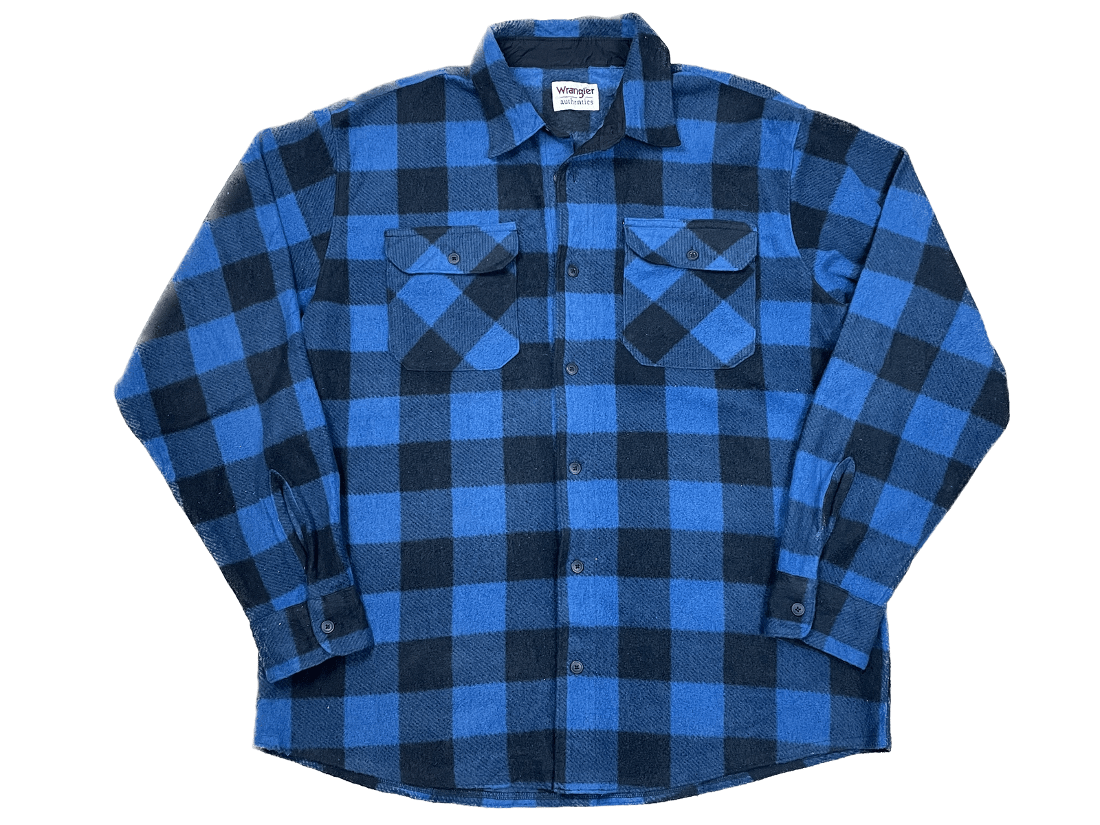 Wrangler Holzfäller Hemd Blau/Schwarz kariert XL - Bequemes und Lockeres Herren Hemd Vintage Klamotten, Secondhand Klamotten, Retro Mode, Nachhaltige Mode, Einzigartige Stücke, Zeitlose Mode, Umweltfreundliche Kleidung, Stilvolle Secondhand Mode, Hochwertige Vintage Kleidung