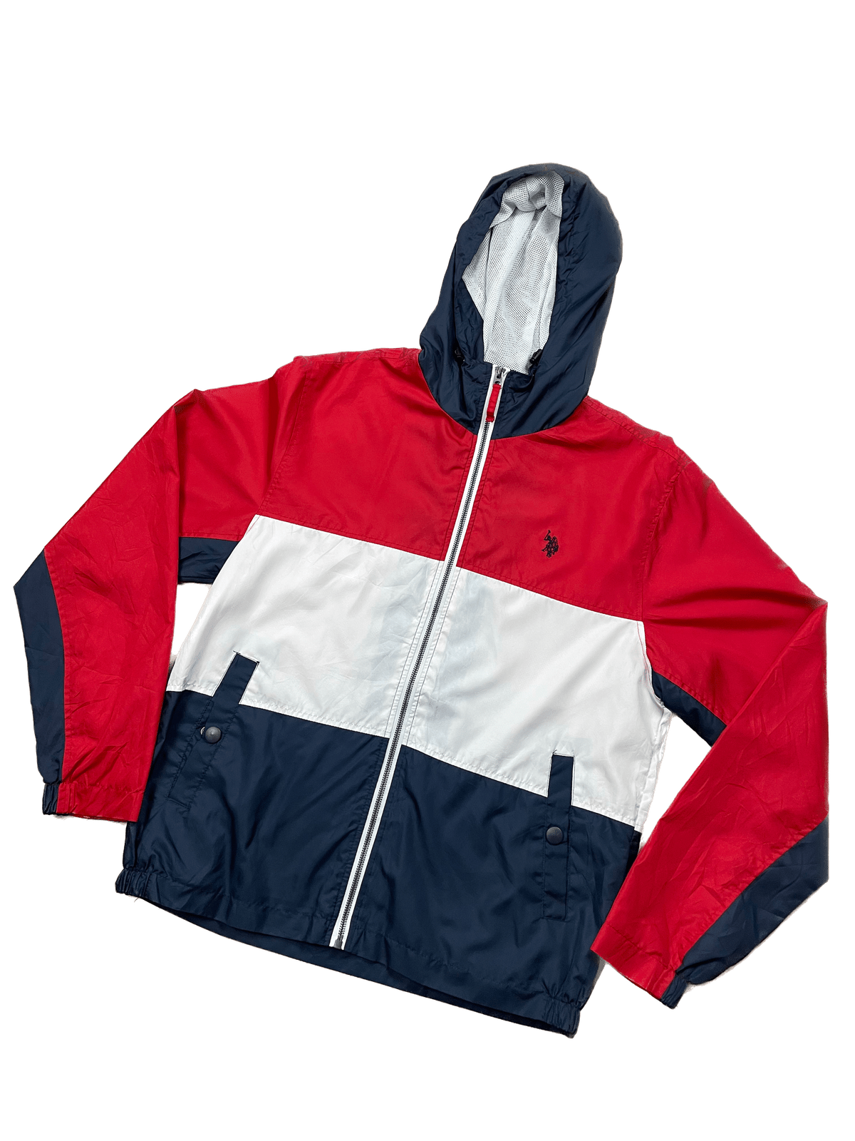 U.S. Polo Jacke Rot/Schwarz/Weiß M - Stylische und Funktionale Jacke Vintage Klamotten, Secondhand Klamotten, Retro Mode, Nachhaltige Mode, Einzigartige Stücke, Zeitlose Mode, Umweltfreundliche Kleidung, Stilvolle Secondhand Mode, Hochwertige Vintage Kleidung